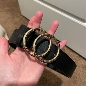 Elegant Black Belt with Gold Buckle